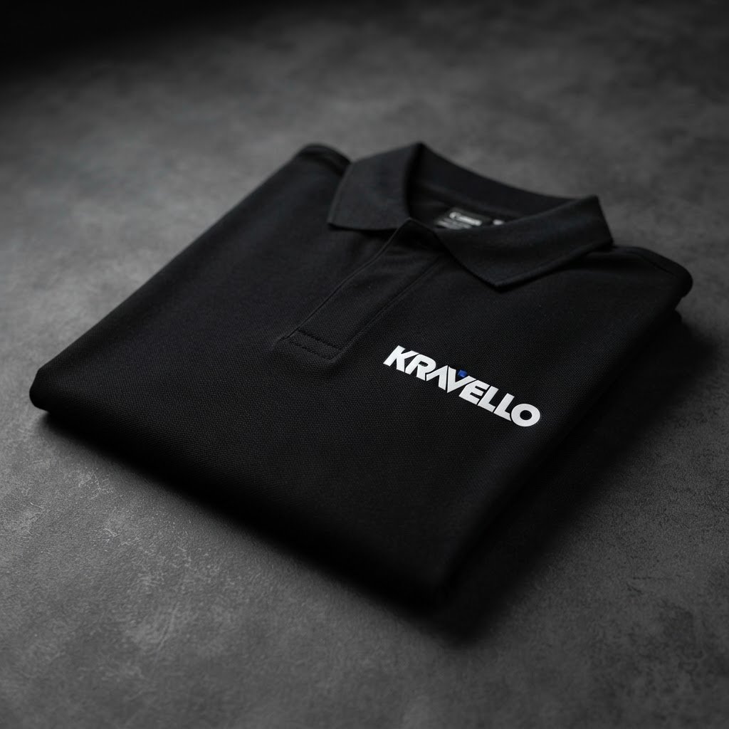 Poloshirt mit Kravello-Logo, DTF-Transfer
